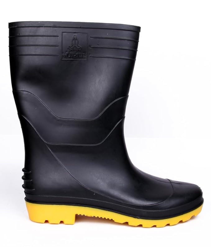 Hillson Welcome Yellow Gumboot, Waterproof, Anti-Skid Safety Gumboot, Black & Yellow(SIZE 8) 2