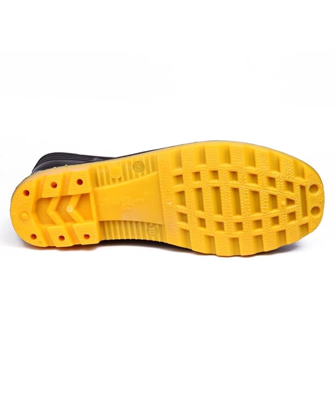 Hillson Welcome Yellow Gumboot, Waterproof, Anti-Skid Safety Gumboot, Black & Yellow(SIZE 10) 3