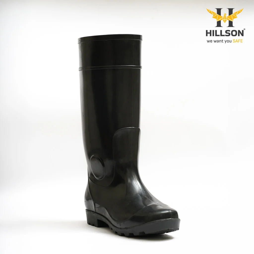 Hillson Century Black 15 Inch PVC Rainwear Gumboots, size 7 5