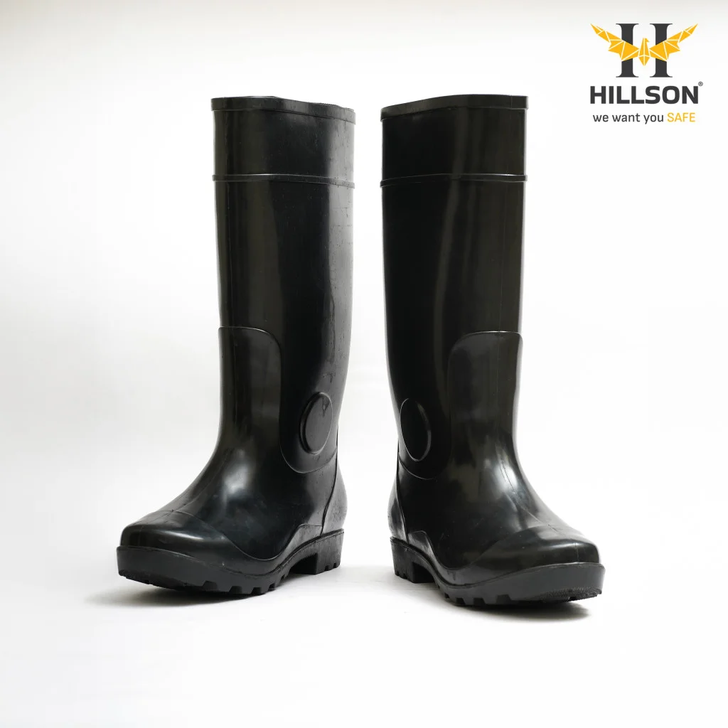 Hillson Century Black 15 Inch PVC Rainwear Gumboots, size 8 3