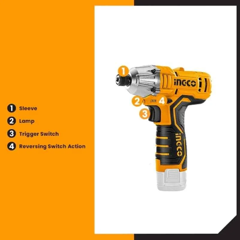 Ingco CIRLI12015 12V Cordless Impact Driver with 100Nm Torque, Dual 1.5Ah Batteries 3
