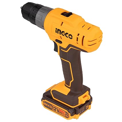 Ingco 12V cordless impact drill driver with 20Nm torque, dual-speed gearbox, and USB Type-C charging support. 4