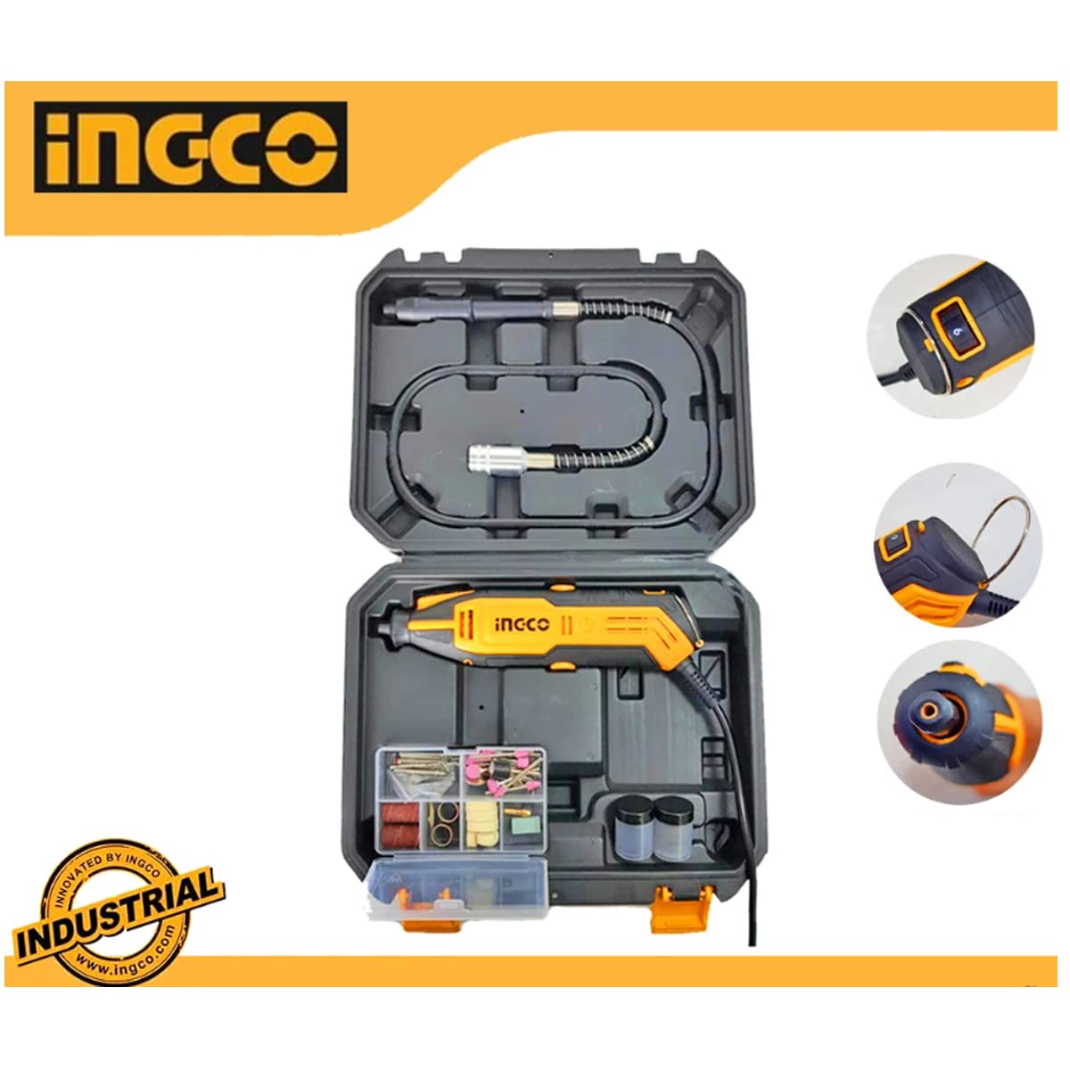 Ingco MG13328 Mini Grinder 130W power, Variable Speed, 10000-35000 RPM with Flexible Shaft Attachment 4