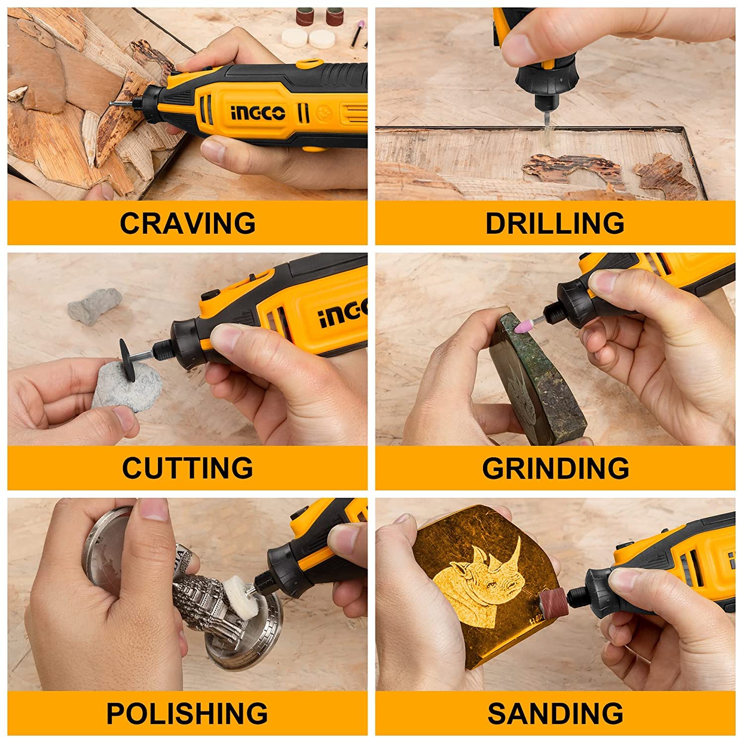 Ingco MG13328 Mini Grinder 130W power, Variable Speed, 10000-35000 RPM with Flexible Shaft Attachment 5