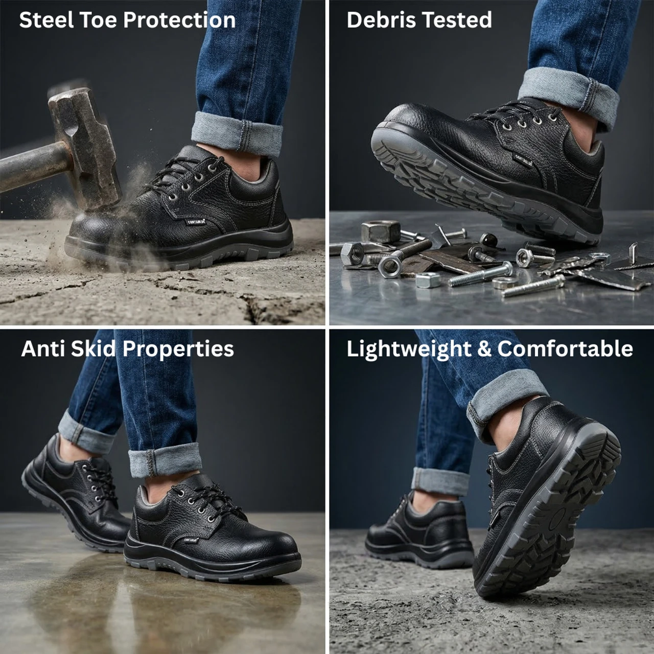 Contablue Steel Toe Leather Safety Shoe (Black, Size 5) 4