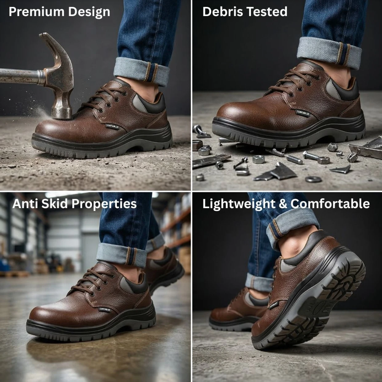 Contablue Steel Toe Leather Safety Shoe (BROWN, SIZE 5) 4