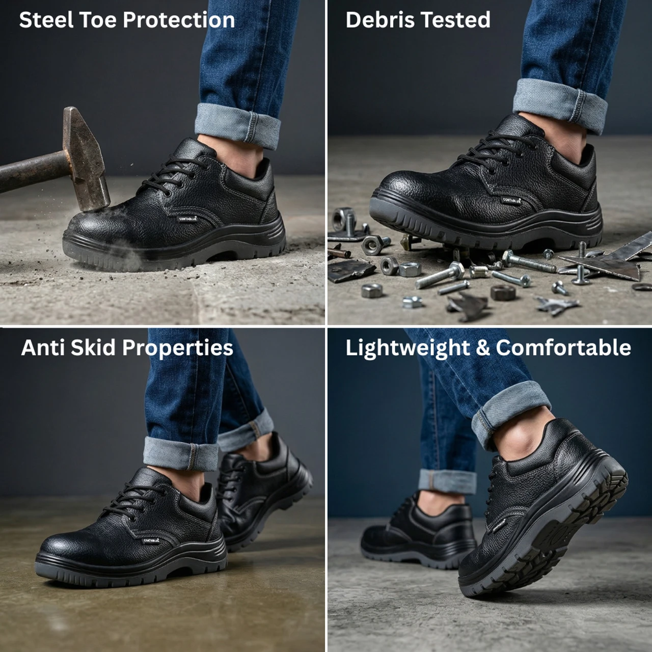 Contablue Steel Toe Leather Black Safety Shoe, size 5 (W201) 4