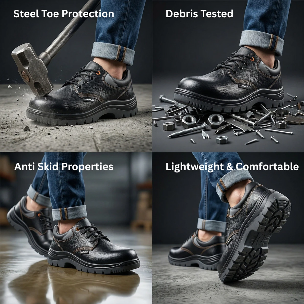 11 CAPS Steel Toe Leather Safety Shoe (BLACK, SIZE 8) 3