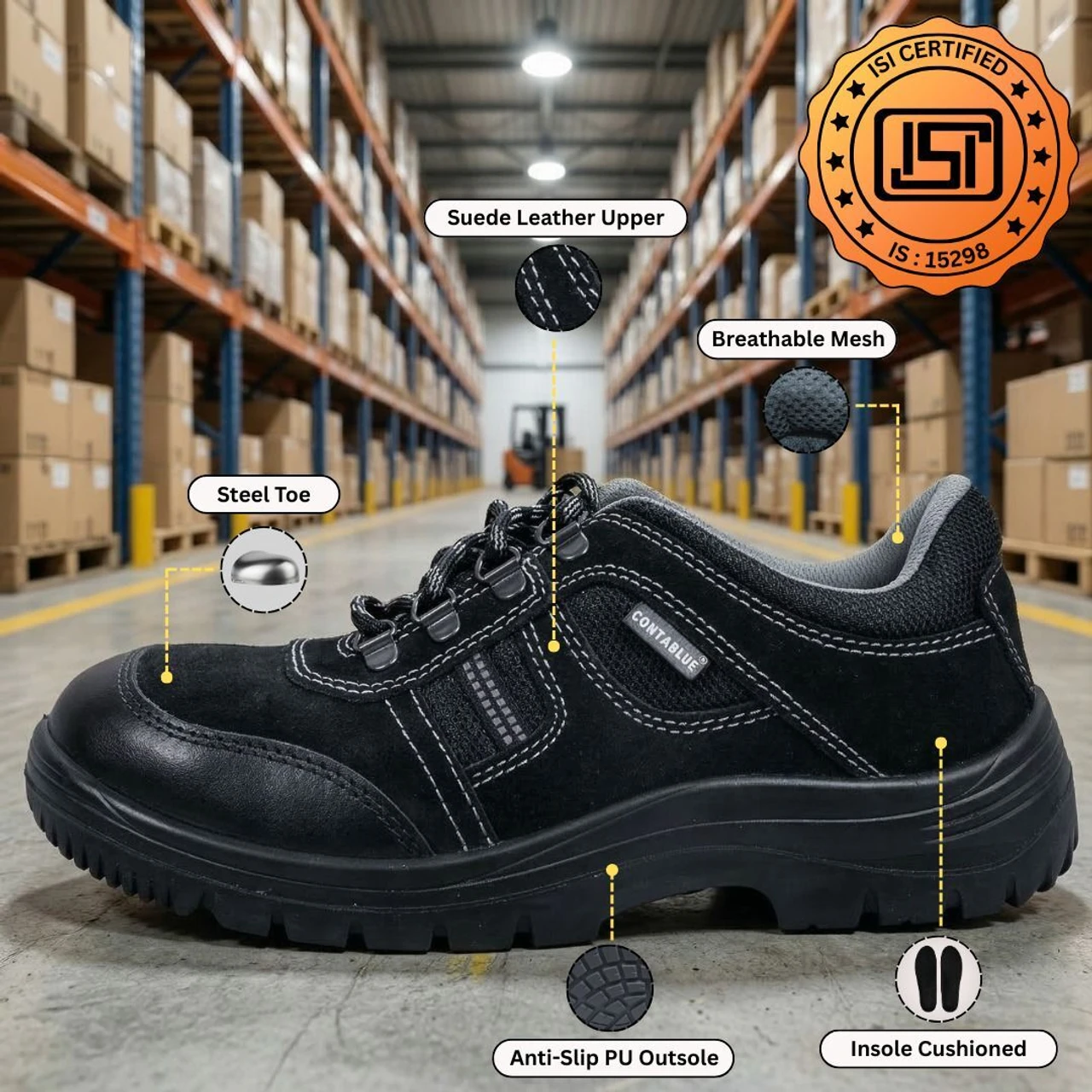 Contablue Steel Toe Suede Safety Shoe (Black, Size 6) 3