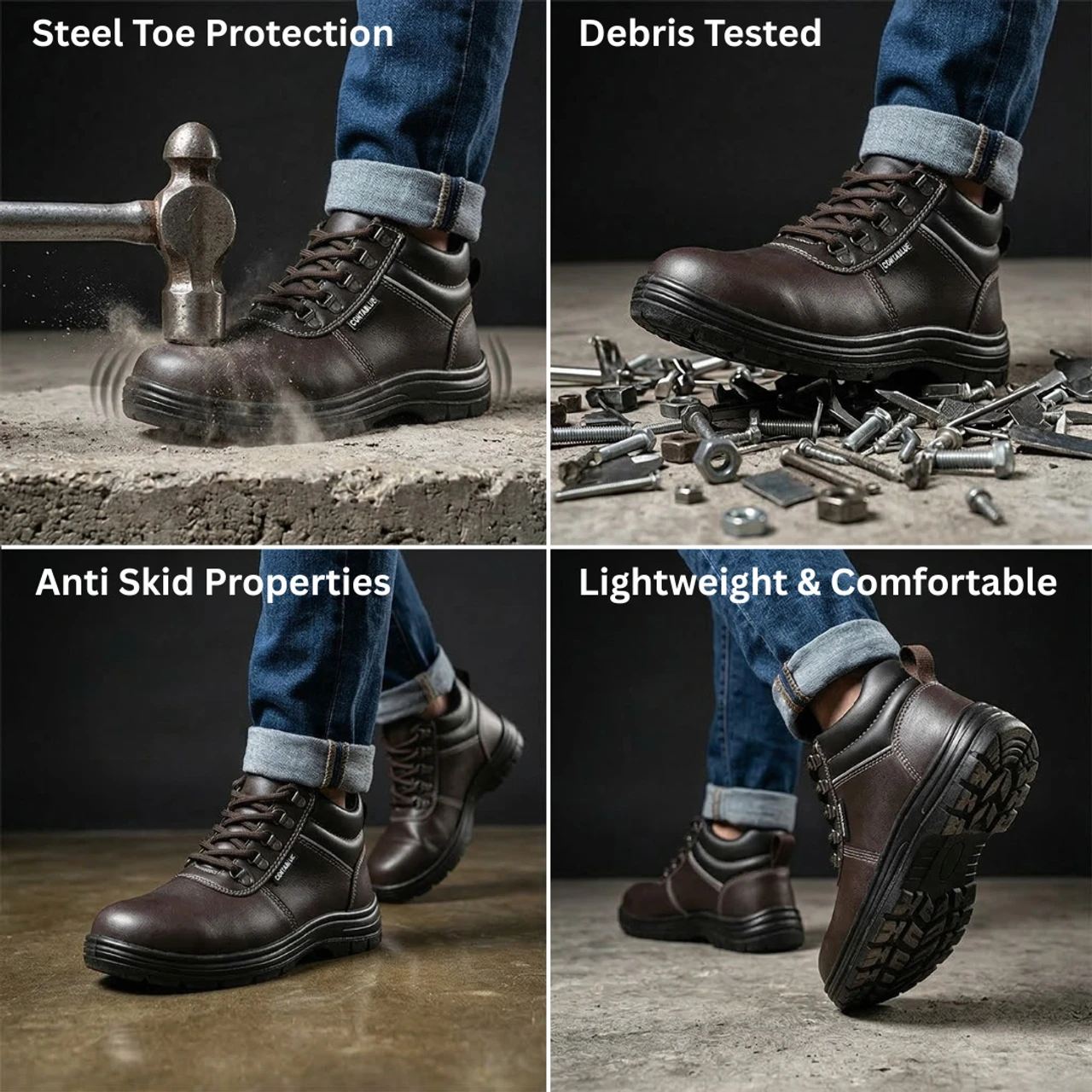 Contablue Steel Toe Grain Leather Brown Safety Shoe, size 5 (Rival-Boots ) 3