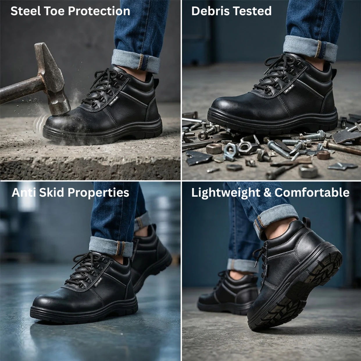 Contablue Steel Toe Grain Leather Black Safety Shoe (Size 5, Rival-Boots) 4