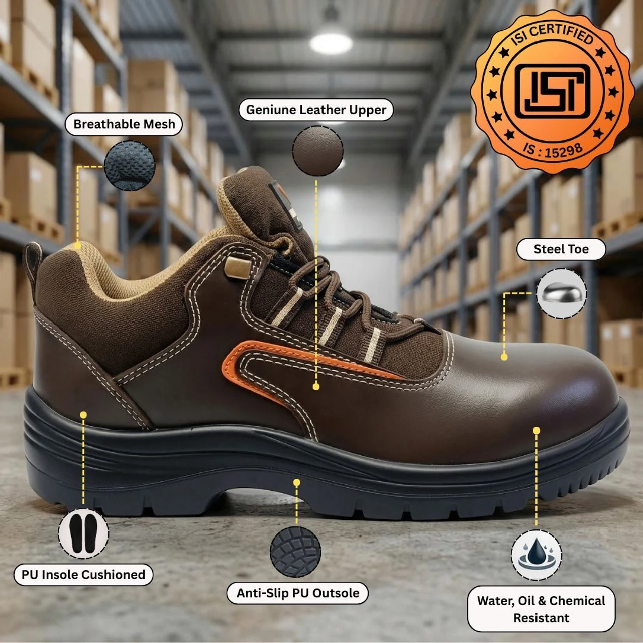 Contablue Steel Toe Genuine Brown Leather Safety Shoe, Size 5(Rival-2006) 2
