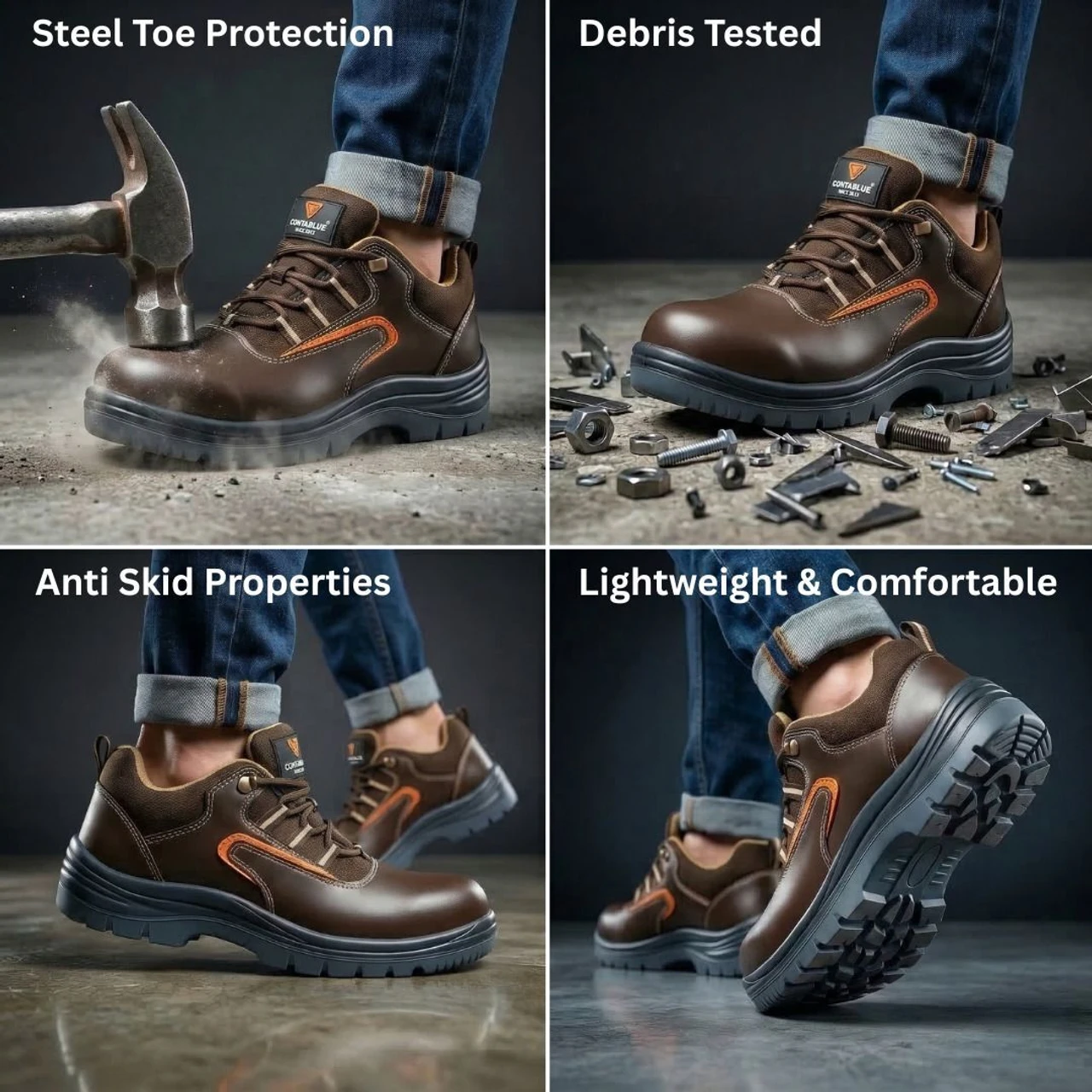 Contablue Steel Toe Genuine Brown Leather Safety Shoe, Size 5(Rival-2006) 3