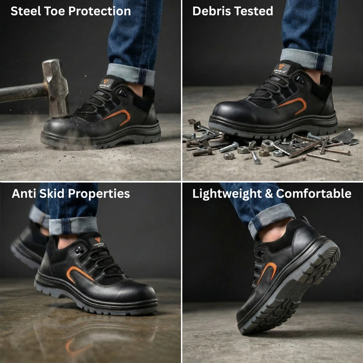 Contablue Steel Toe Genuine Black Leather Safety Shoe, Size 5(Rival-2006) 4