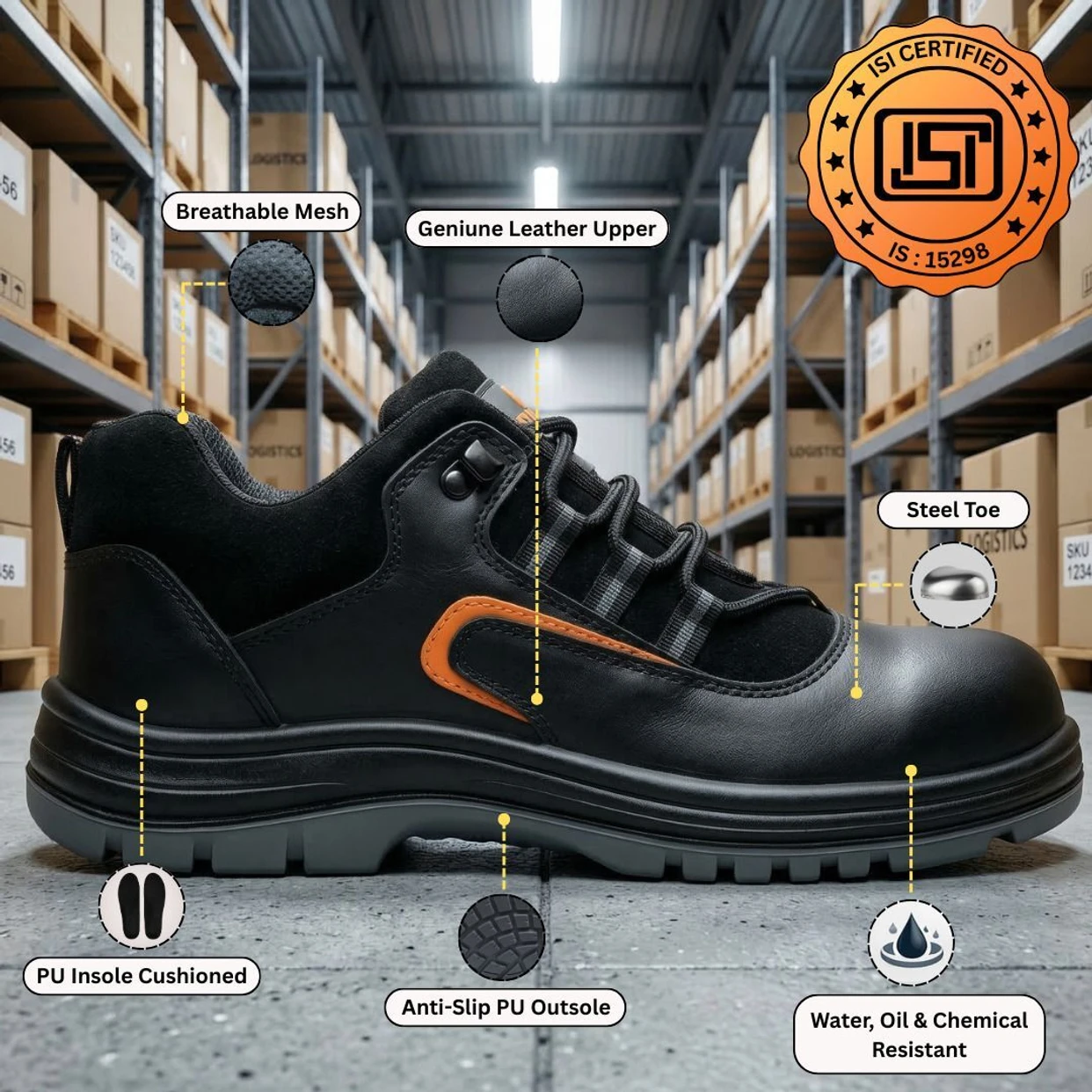 Contablue Steel Toe Genuine Black Leather Safety Shoe, Size 9(Rival-2006) 3