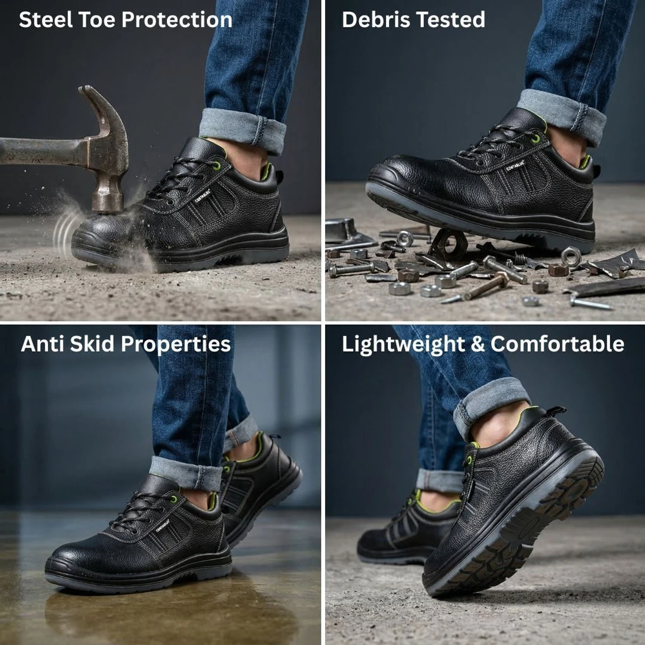 Contablue Steel Toe PU (Polyurethane) Black Safety Shoe, Size 5(GG201) 4