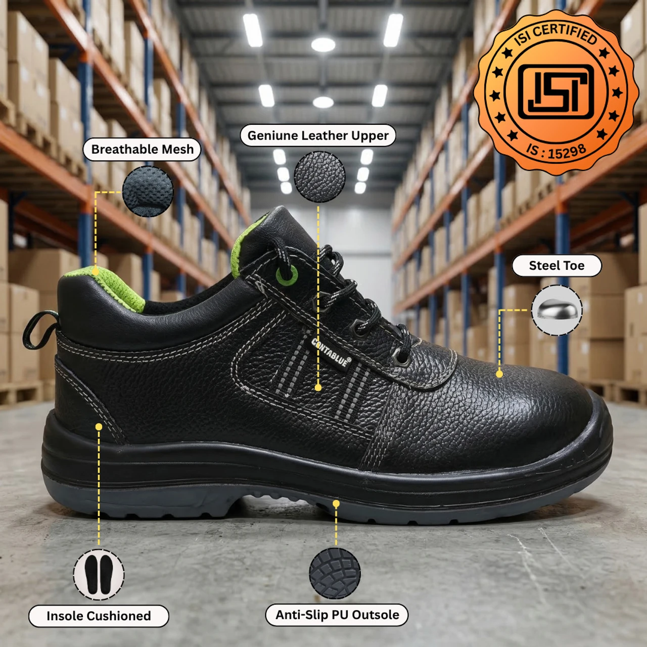 Contablue Steel Toe PU (Polyurethane) Black Safety Shoe, Size 12(GG201) 3