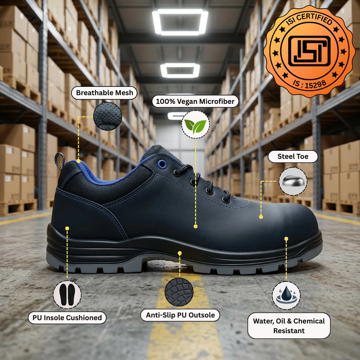 Contablue Rival-Breeze Steel Toe Artificial Leather Safety Shoe, BLACK, SIZE 12 2