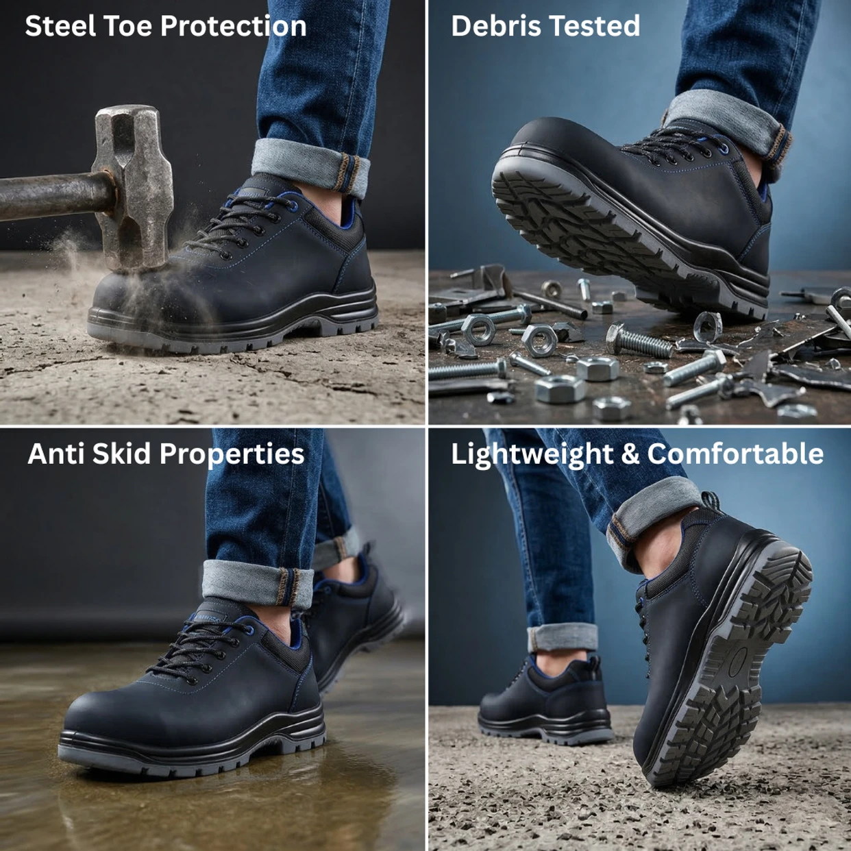 Contablue Rival-Breeze Steel Toe Artificial Leather Safety Shoe, BLACK, SIZE 13 3