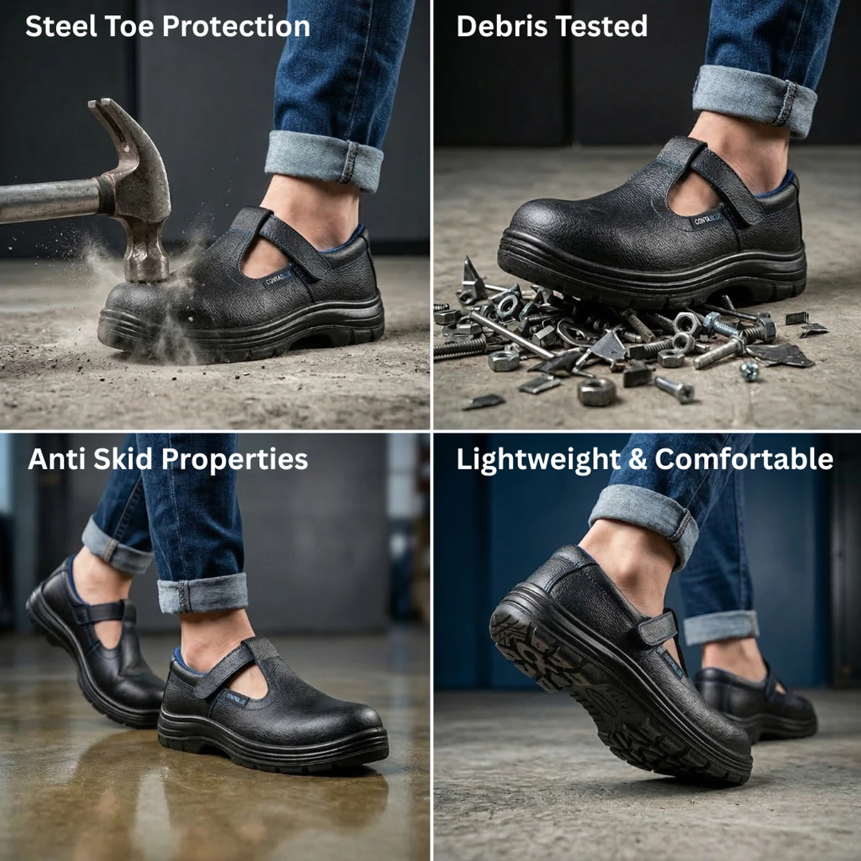 Contablue Elida-Women Black Steel Toe Leather Safety Shoe for women, SIZE 8 3