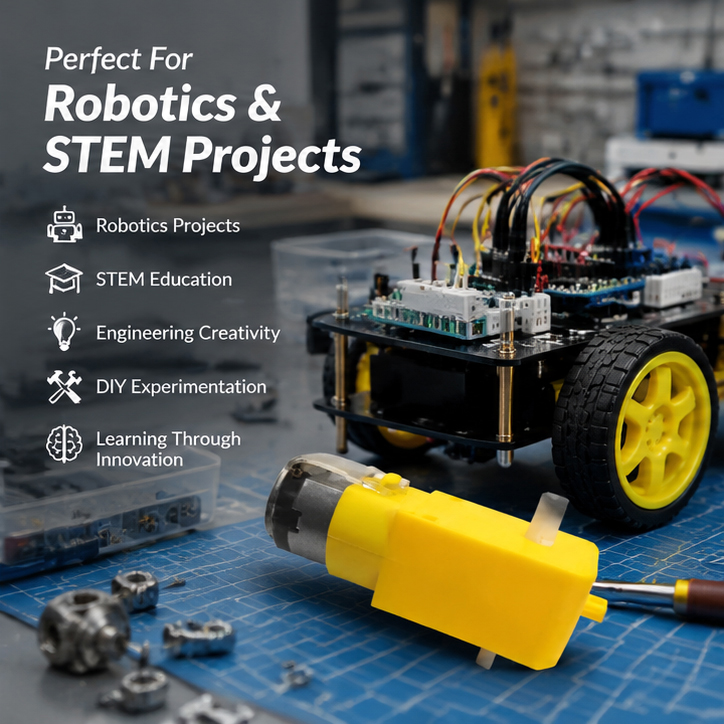 HUMSER BO geared DC motor 300 RPM with plastic gearbox for robotics, STEM kits, and DIY electronic projects. 4