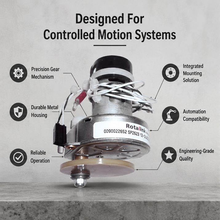 HUMSER 12V-30V DC gear brushed motor with metal gearbox and mounting disc for robotics and automation applications. 3