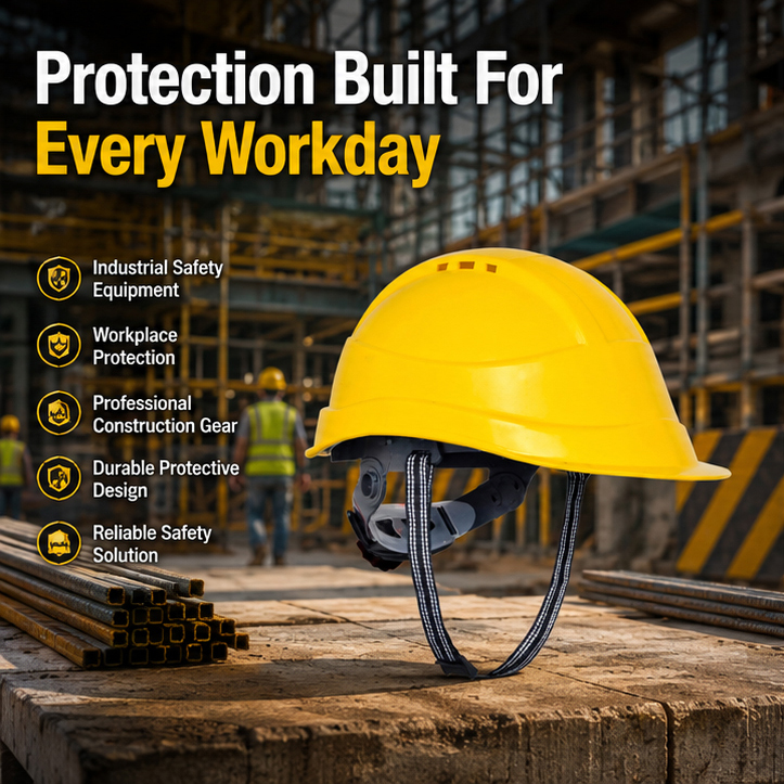 Yellow Rachet Heavy Duty Safety Hard Hat - High-Impact ABS Shell Construction Helmet - Secure Fit Chin Strap and Moisture-Wicking Sweatb 2