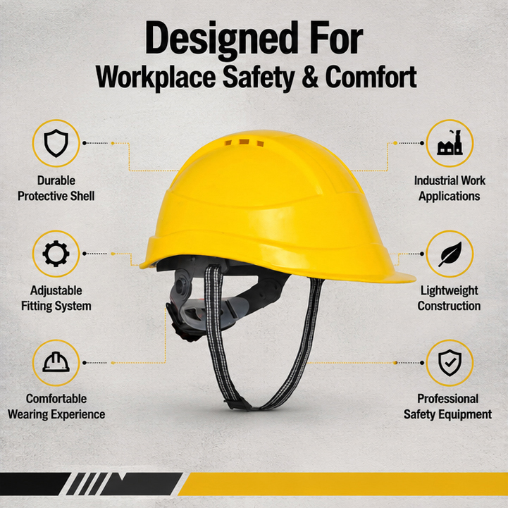 Yellow Rachet Heavy Duty Safety Hard Hat - High-Impact ABS Shell Construction Helmet - Secure Fit Chin Strap and Moisture-Wicking Sweatb 3