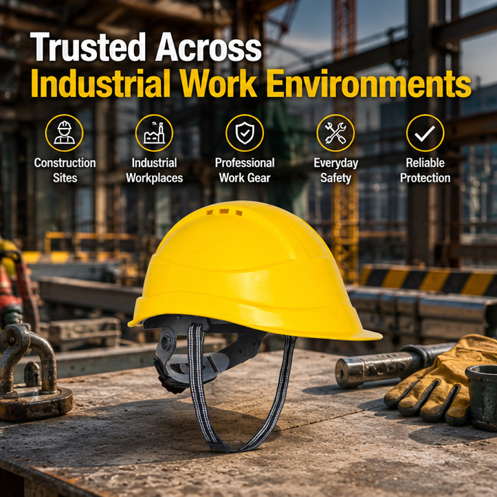 Yellow Rachet Heavy Duty Safety Hard Hat - High-Impact ABS Shell Construction Helmet - Secure Fit Chin Strap and Moisture-Wicking Sweatb 4