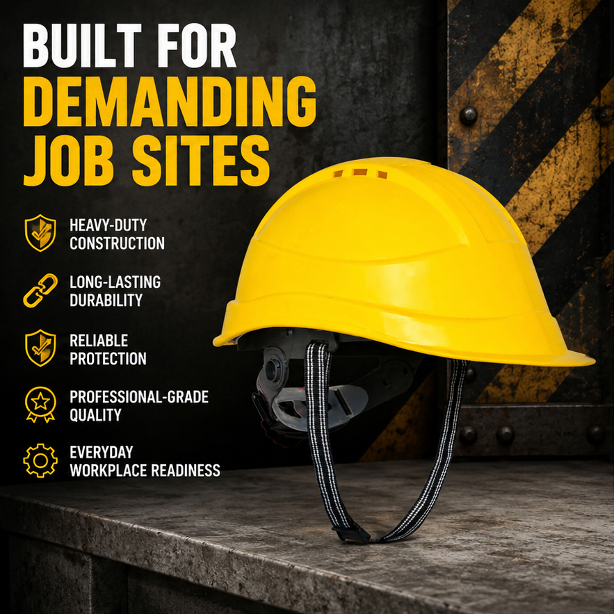 Yellow Rachet Heavy Duty Safety Hard Hat - High-Impact ABS Shell Construction Helmet - Secure Fit Chin Strap and Moisture-Wicking Sweatb 5
