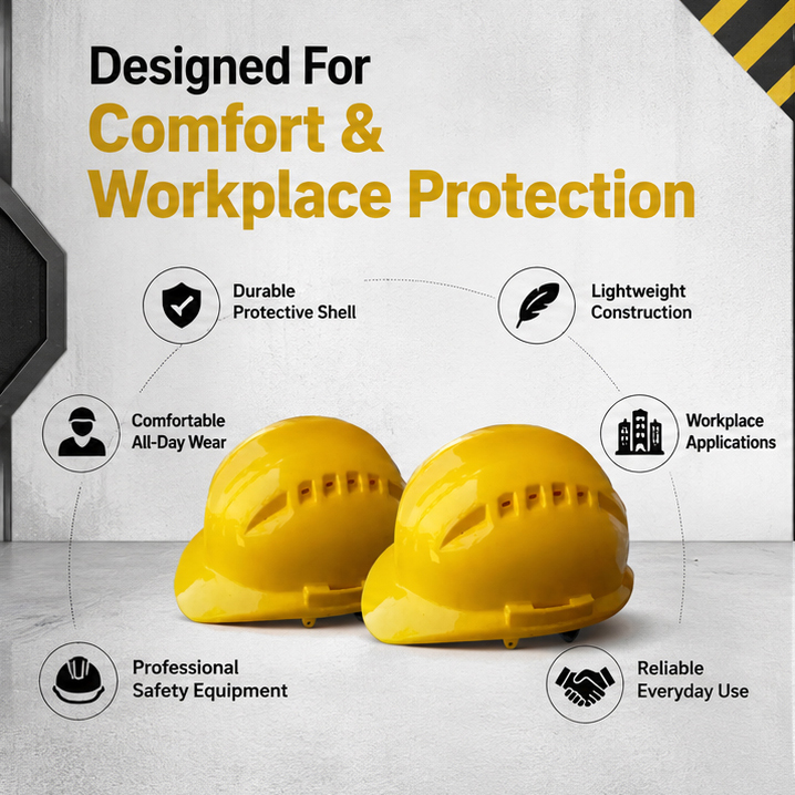 Yellow color Without Rachet Heavy Duty Safety Hard Hat - High-Impact ABS Shell Construction Helmet - Secure Fit Chin Strap and Moisture-Wicking Swea 3