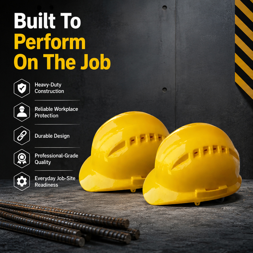 Yellow color Without Rachet Heavy Duty Safety Hard Hat - High-Impact ABS Shell Construction Helmet - Secure Fit Chin Strap and Moisture-Wicking Swea 5