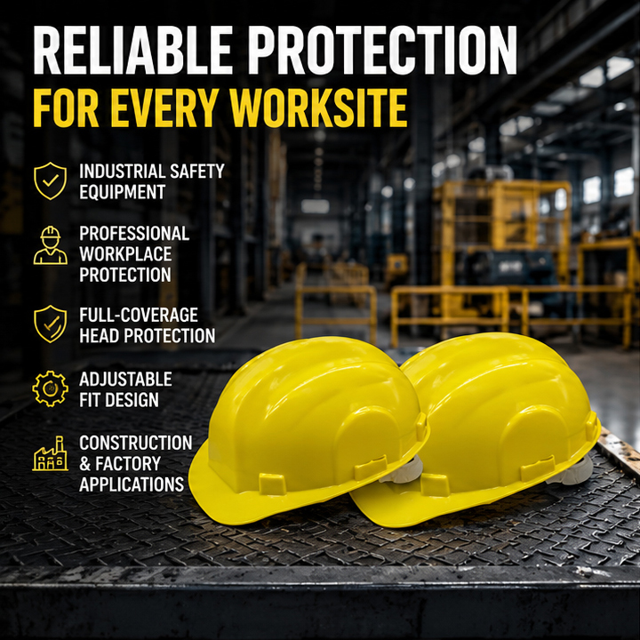 Yellow Rachet Heavy Duty Safety Hard Hat - High-Impact ABS Shell Construction Helmet - Secure Fit Chin Strap and Moisture-Wicking Sweatban 2