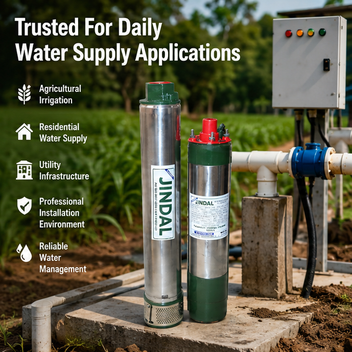 GANPATI JINDAL1.5HP 12 Stage Single Phase Pure Copper Water Filled Borewell Submersible Pump with Control Panel & 12 Months Warranty 4