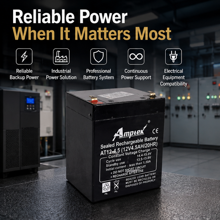Amptek 12V 4.5Ah Black Sealed Rechargeable SMF Industrial Battery, AT12-4.5(AT12-4.5) 2