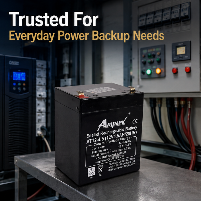 Amptek 12V 4.5Ah Black Sealed Rechargeable SMF Industrial Battery, AT12-4.5(AT12-4.5) 4