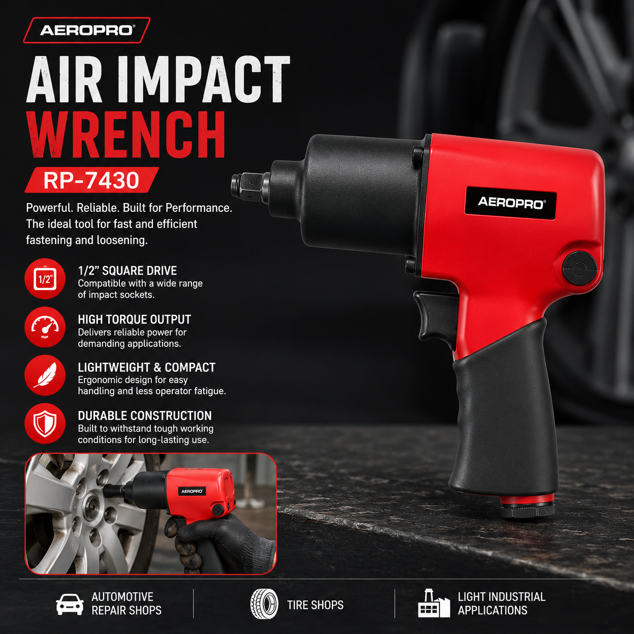 RP-7430 Professional 1/2 Air Impact Wrench (7500 RPM, 567 Nm Torque) 2