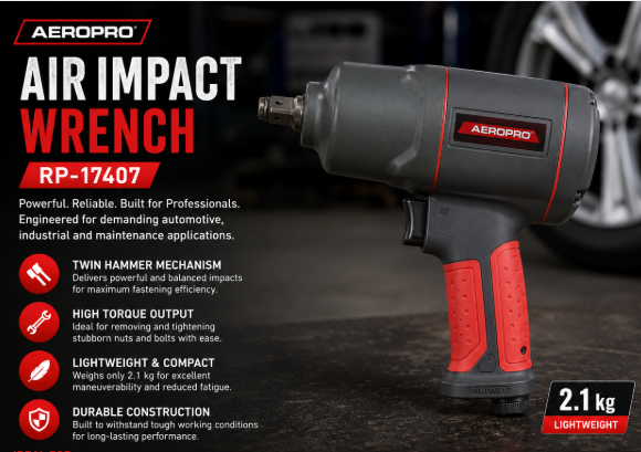 Aeropro Heavy Duty 1/2" Twin Hammer Air Impact Wrench, 610 Nm Torque( RP-17407) 3