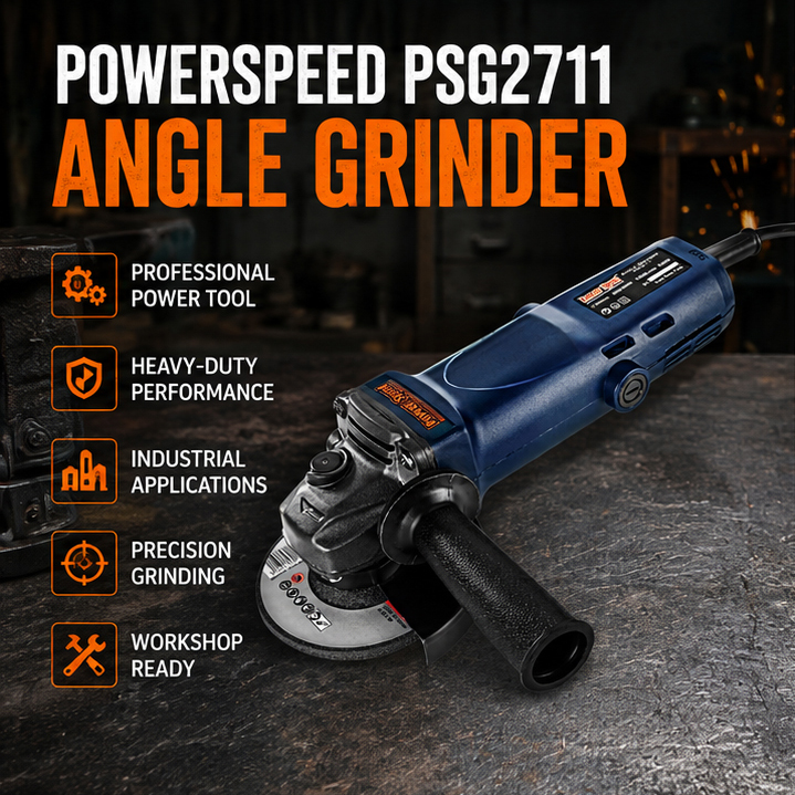 PowerSpeed PSG2711 Angle Grinder, 1200W Heavy Duty Motor, 100mm Disc, 11,000 RPM, Quick Change Carbon Brush, Double Insulated, Aluminium Gear Box(PSG2711) 2