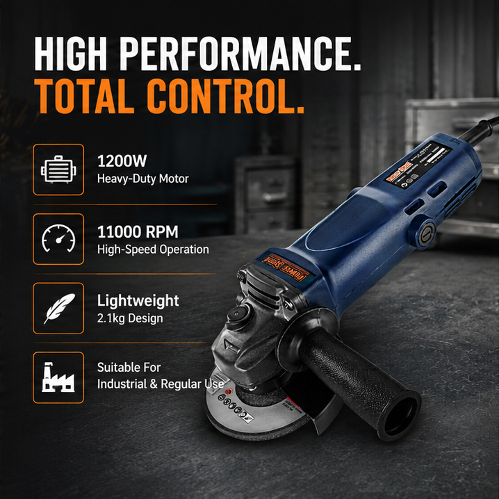 PowerSpeed PSG2711 Angle Grinder, 1200W Heavy Duty Motor, 100mm Disc, 11,000 RPM, Quick Change Carbon Brush, Double Insulated, Aluminium Gear Box(PSG2711) 3