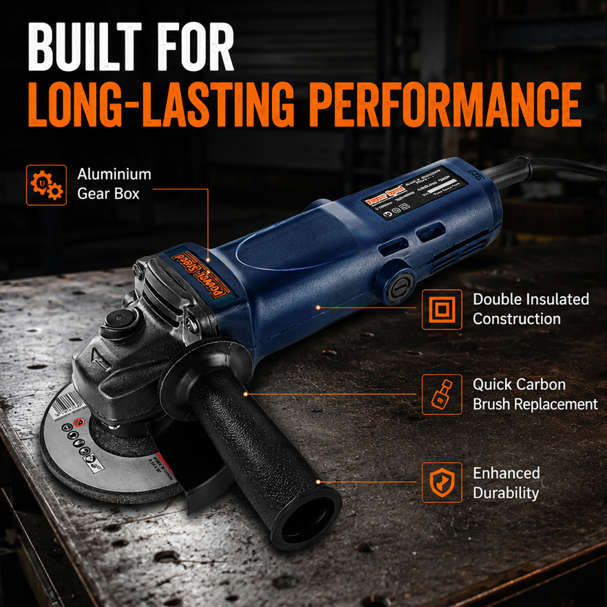 PowerSpeed PSG2711 Angle Grinder, 1200W Heavy Duty Motor, 100mm Disc, 11,000 RPM, Quick Change Carbon Brush, Double Insulated, Aluminium Gear Box(PSG2711) 5