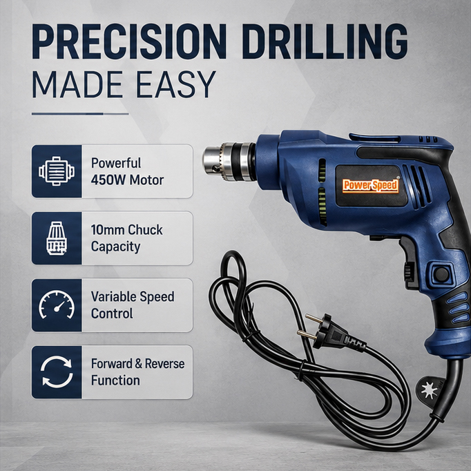 PowerSpeed 450W Power 10MM Capacity Electric Drill, 0–3200 RPM Variable Speed  3