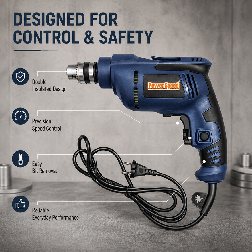 PowerSpeed 450W Power 10MM Capacity Electric Drill, 0–3200 RPM Variable Speed  5
