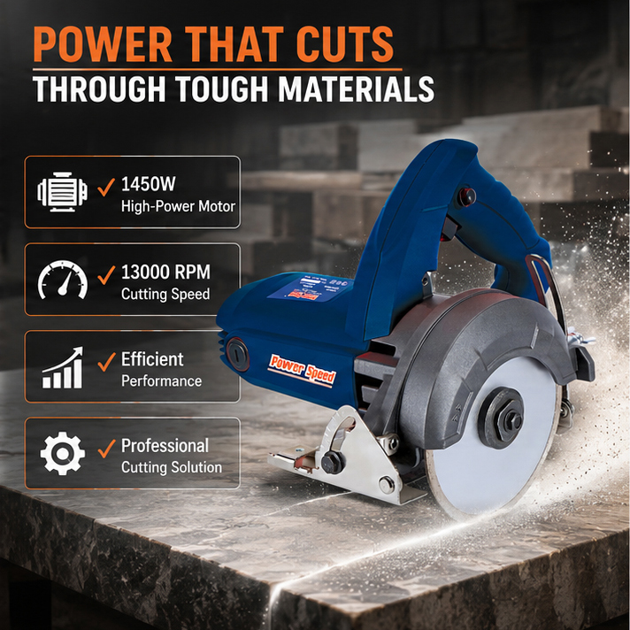PowerSpeed PSC2011 Marble Cutter, 1450W Powerful Motor, 125mm Blade, 13,000 RPM, Angular Cutting, High-Efficiency Cutting, Double Insulated(PSC2011 ) 3
