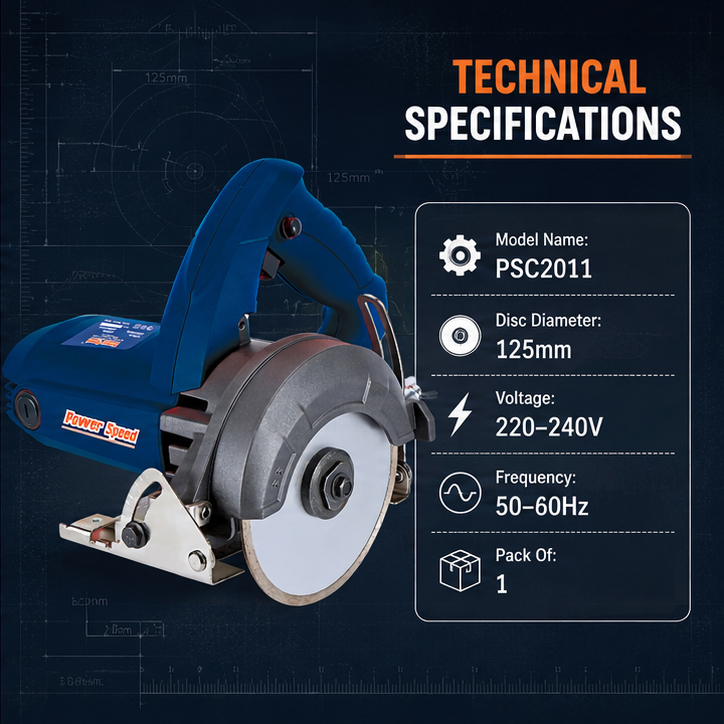 PowerSpeed PSC2011 Marble Cutter, 1450W Powerful Motor, 125mm Blade, 13,000 RPM, Angular Cutting, High-Efficiency Cutting, Double Insulated(PSC2011 ) 4