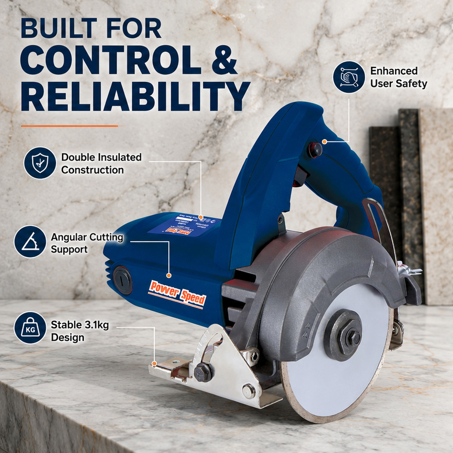 PowerSpeed PSC2011 Marble Cutter, 1450W Powerful Motor, 125mm Blade, 13,000 RPM, Angular Cutting, High-Efficiency Cutting, Double Insulated(PSC2011 ) 5