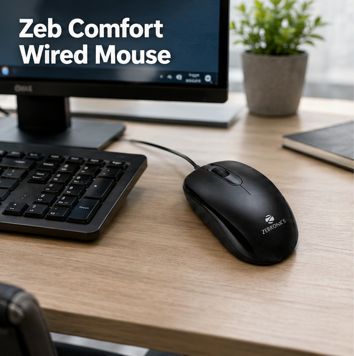 Zeb Comfort Wired Mouse, Black 2