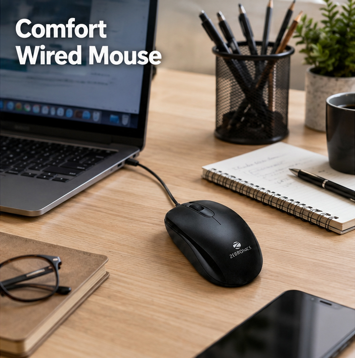 Zeb Comfort Wired Mouse, Black 3
