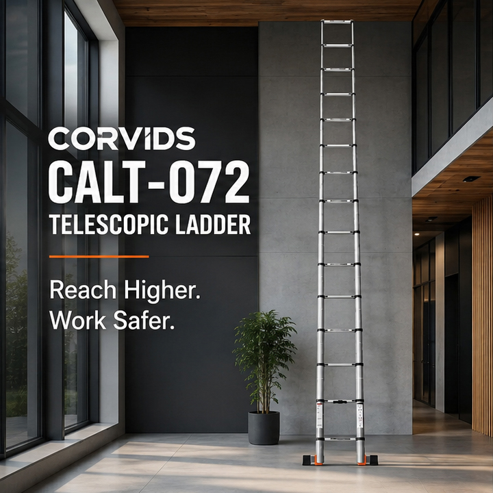 Corvids 7.2m (23.5 feet) Portable & Compact Telescopic Ladder with Folding Stablizer Bar 2