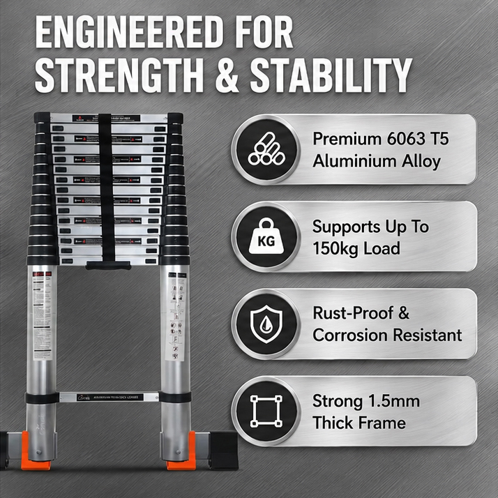 Corvids 7.2m (23.5 feet) Portable & Compact Telescopic Ladder with Folding Stablizer Bar 3